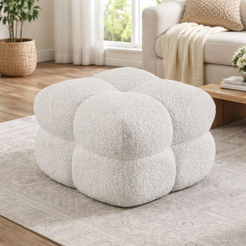 Set of 2 Modern Bouclé Cube Ottoman Pouf – Soft Upholstered Footrest for Living Room