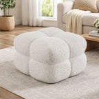 Set of 2 Modern Bouclé Cube Ottoman Pouf – Soft Upholstered Footrest for Living Room