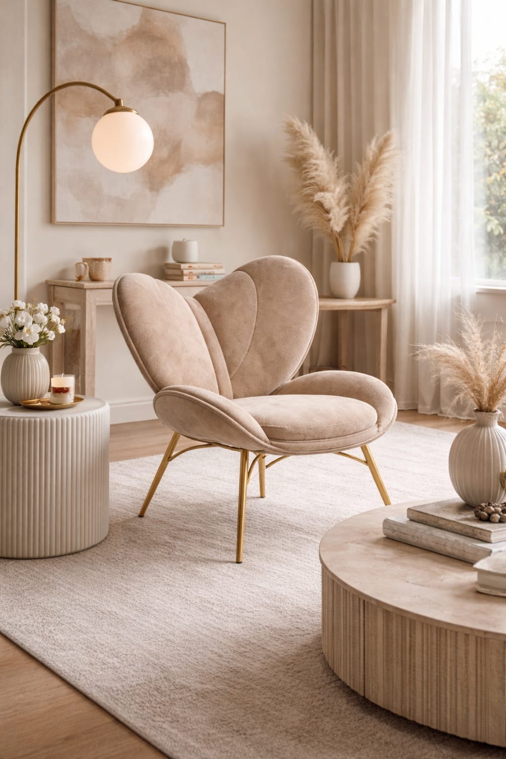 Luxury Butterfly Accent Chair with Gold Metal Legs | Premium Velvet Lounge Chair for Home, Café, Hotel & Office