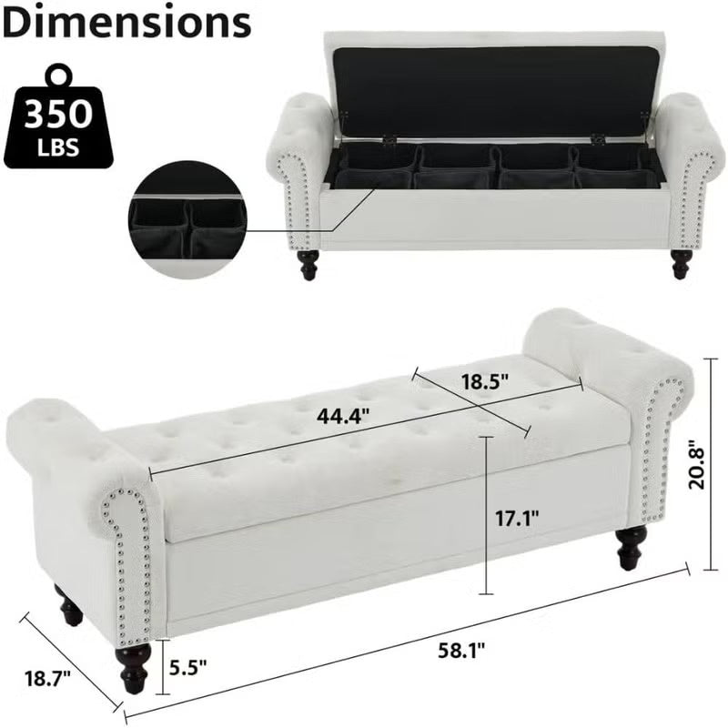 Premium Upholstered Storage Bench with Lift-Top & Wooden Legs | Elegant Bedroom & Living Room Furniture