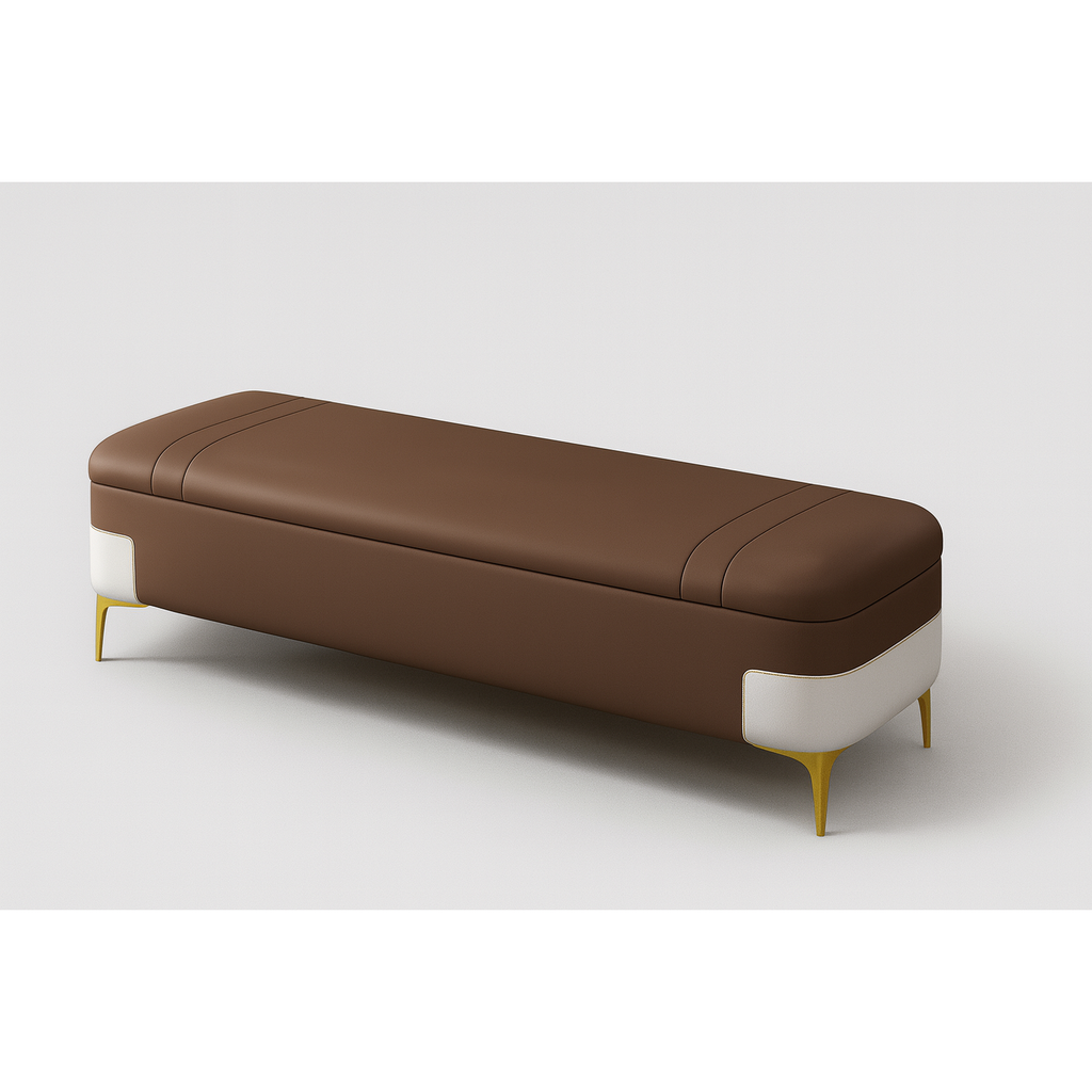 Modern Faux Leather Storage Bench with Gold Metal Legs | Upholstered Ottoman for Living Room & Bedroom