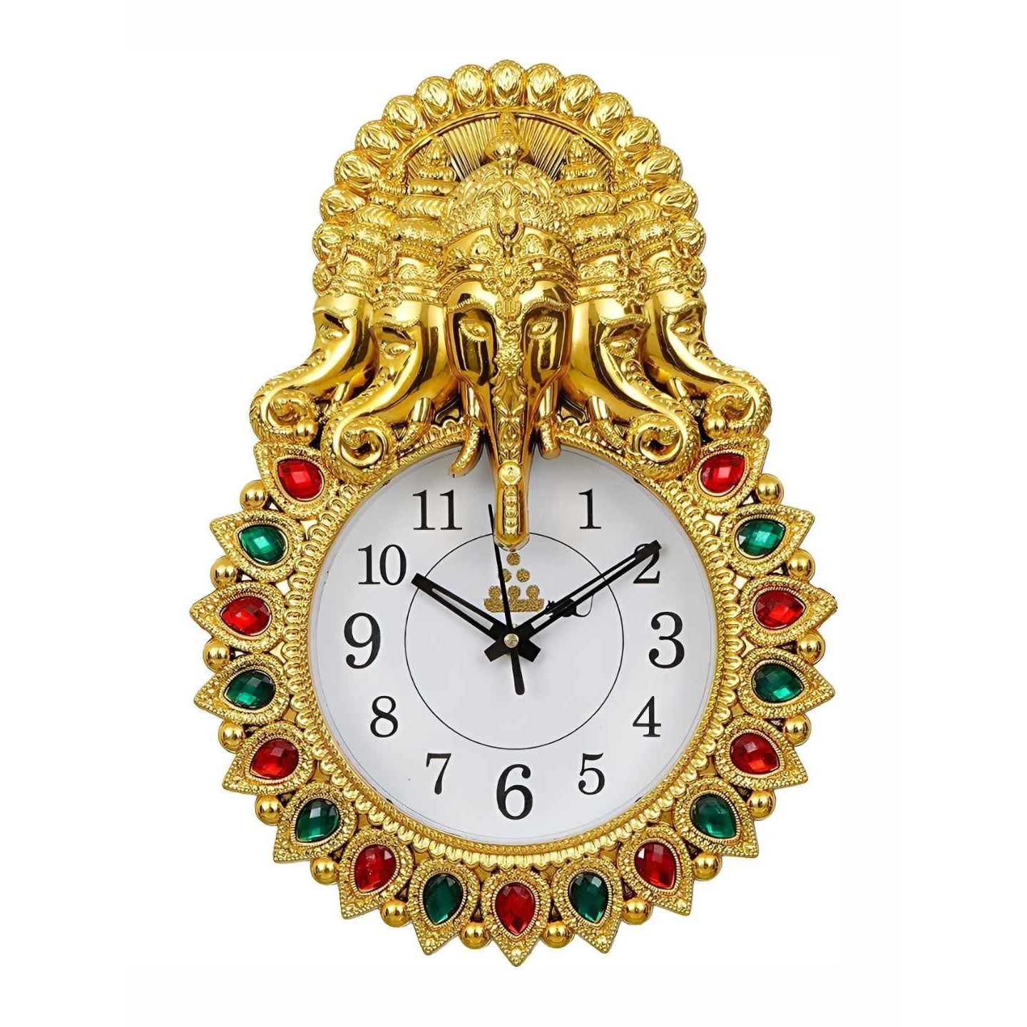 Ganeshji Modern Antique Wall Clock Plastic & Glass for Home Decor Stylish Decorative Round Wall Clock Plastic & Glass for Living Room, Bedroom, Kitchen & Office (Gold)-5face